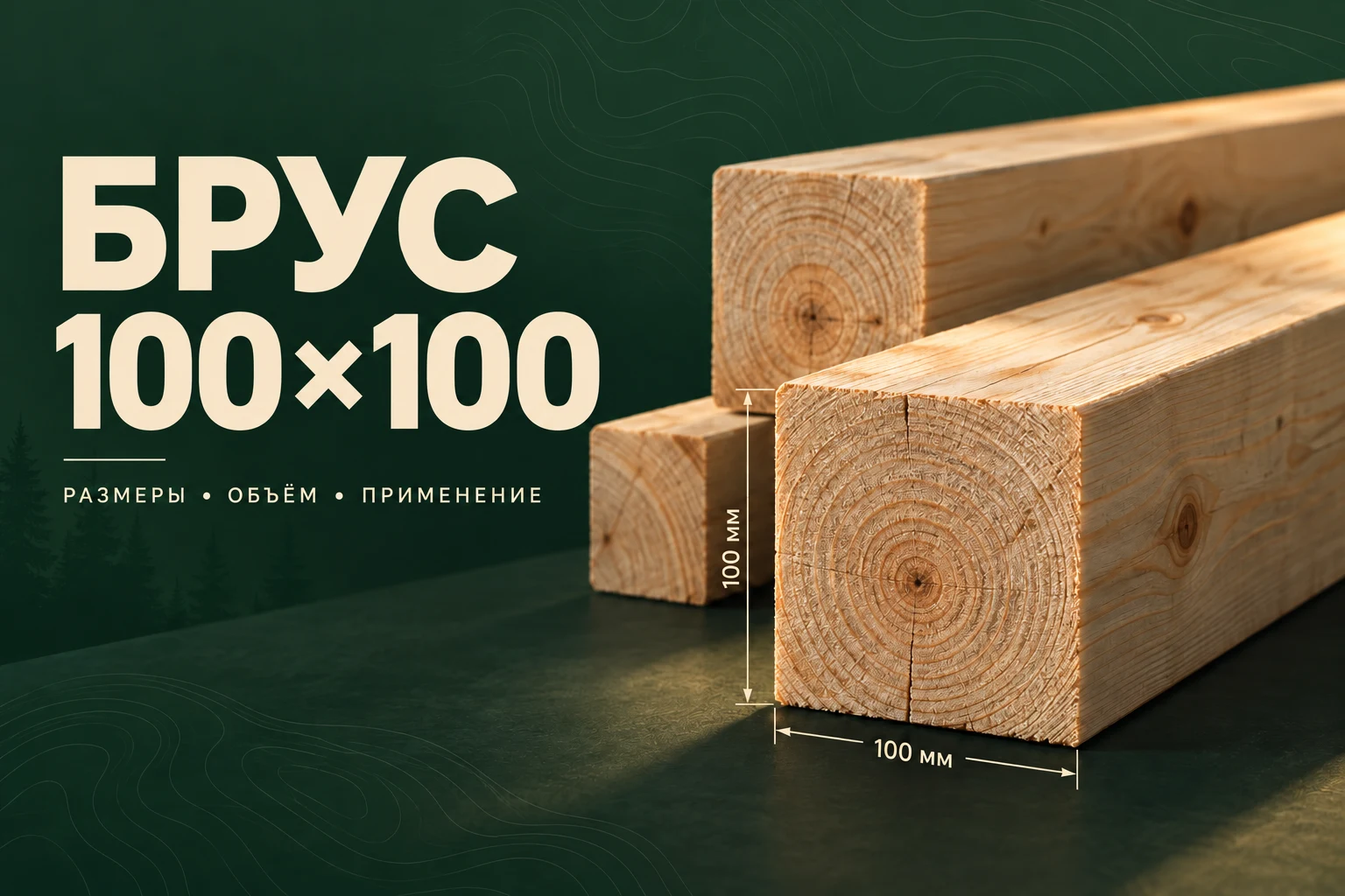 Рендер бруса с квадратным сечением 100×100 мм
