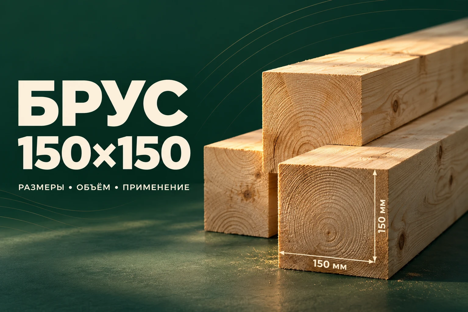 Рендер деревянного бруса с квадратным сечением 150×150 мм