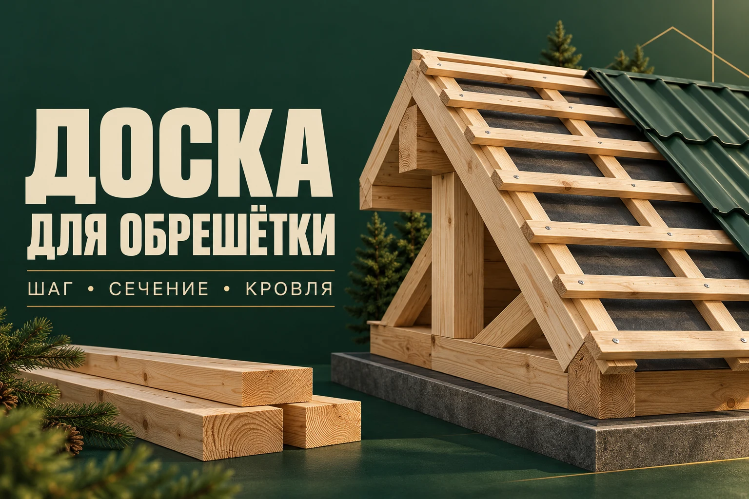 Архитектурный рендер обрешётки скатной кровли