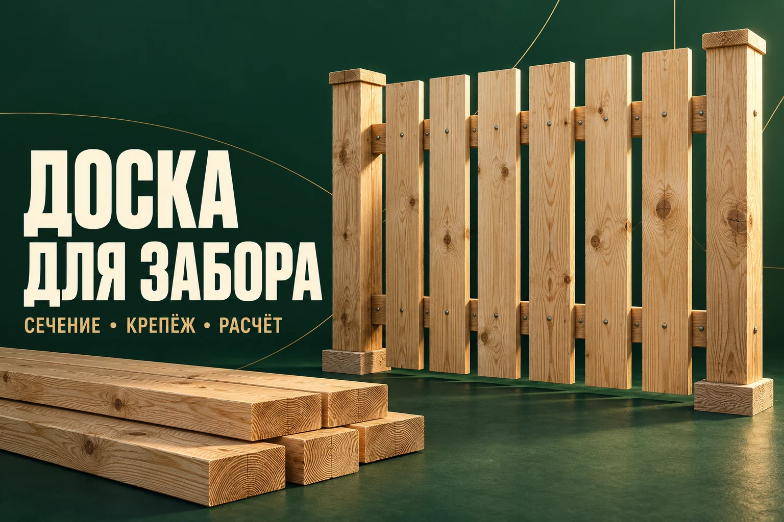 Рендер деревянного забора и образцов доски