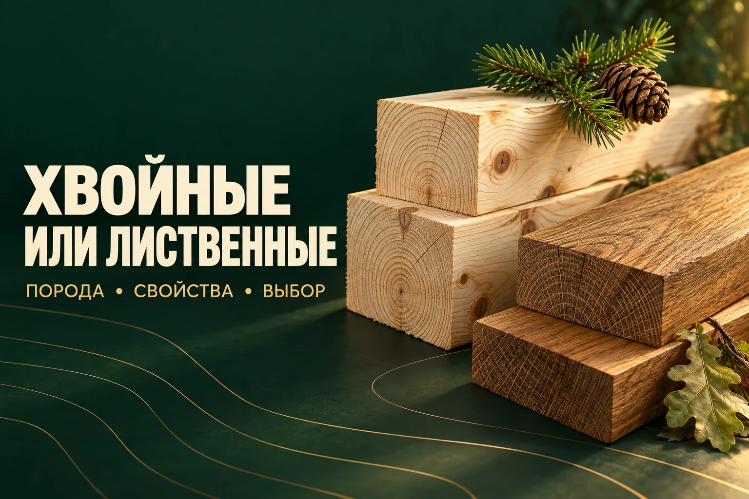 Рендер хвойной и лиственной древесины для сравнения пород