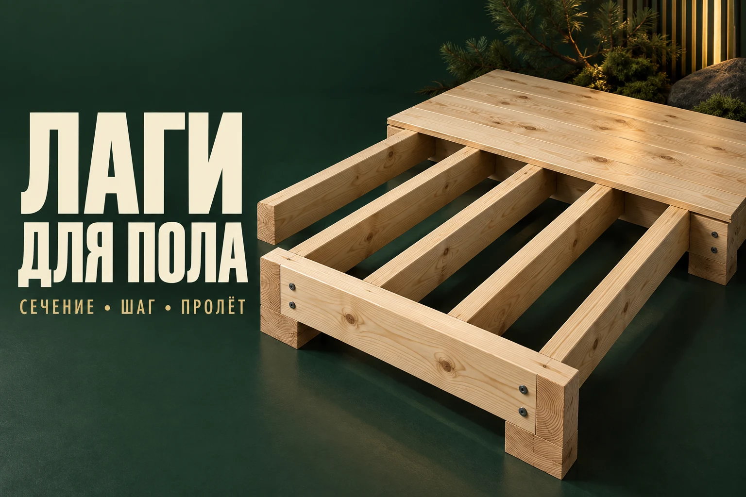 Архитектурный рендер деревянных лаг с частично уложенным настилом