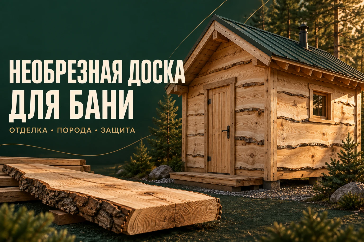 Архитектурный рендер бани с отделкой необрезной доской