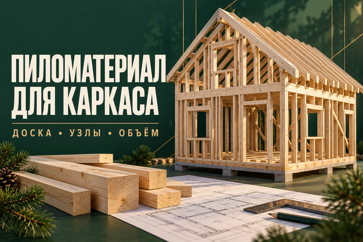 Архитектурный рендер деревянного каркаса дома