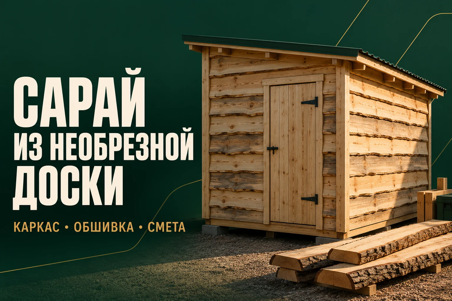 Архитектурный рендер сарая с обшивкой необрезной доской