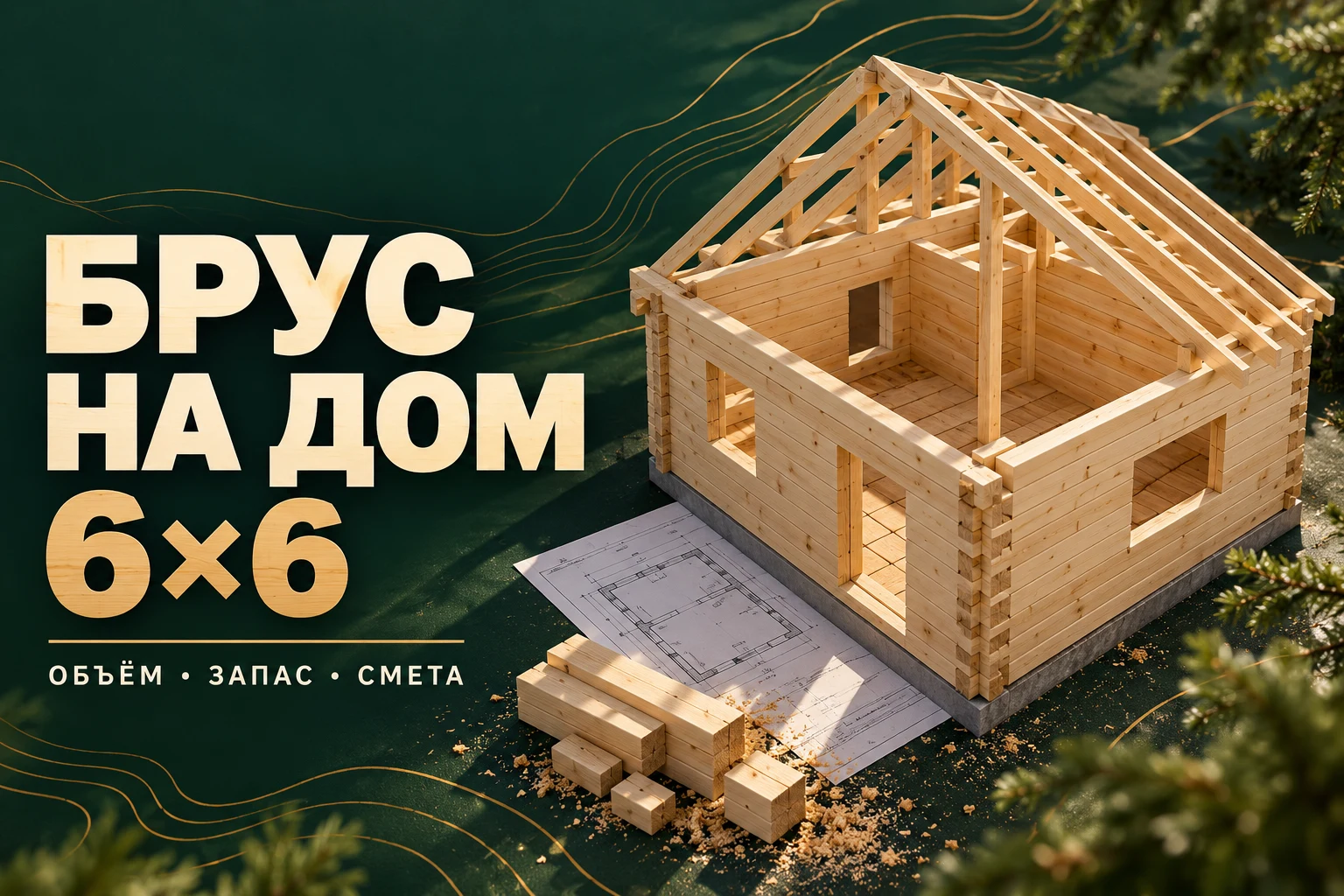 Архитектурный рендер дома из бруса 6×6 метров