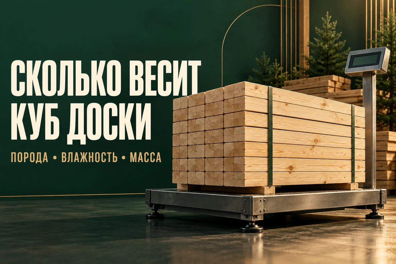 Рендер связки пиломатериалов на платформенных весах