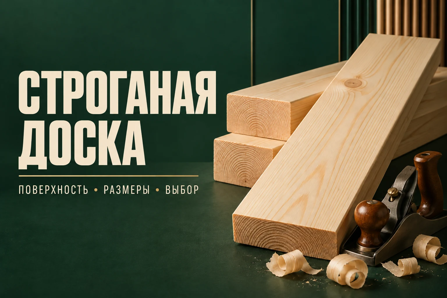 Рендер строганой доски с рубанком и древесной стружкой