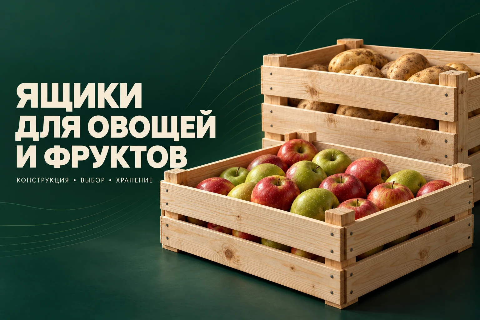 Рендер решётчатых деревянных ящиков для овощей и фруктов